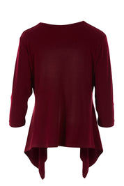 Product shot of The Drape Cardi in colour Port (Purple), from the back