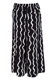 Product shot of The Luxe Printed Pull On Culottes in colour Squiggle (Black), from the back