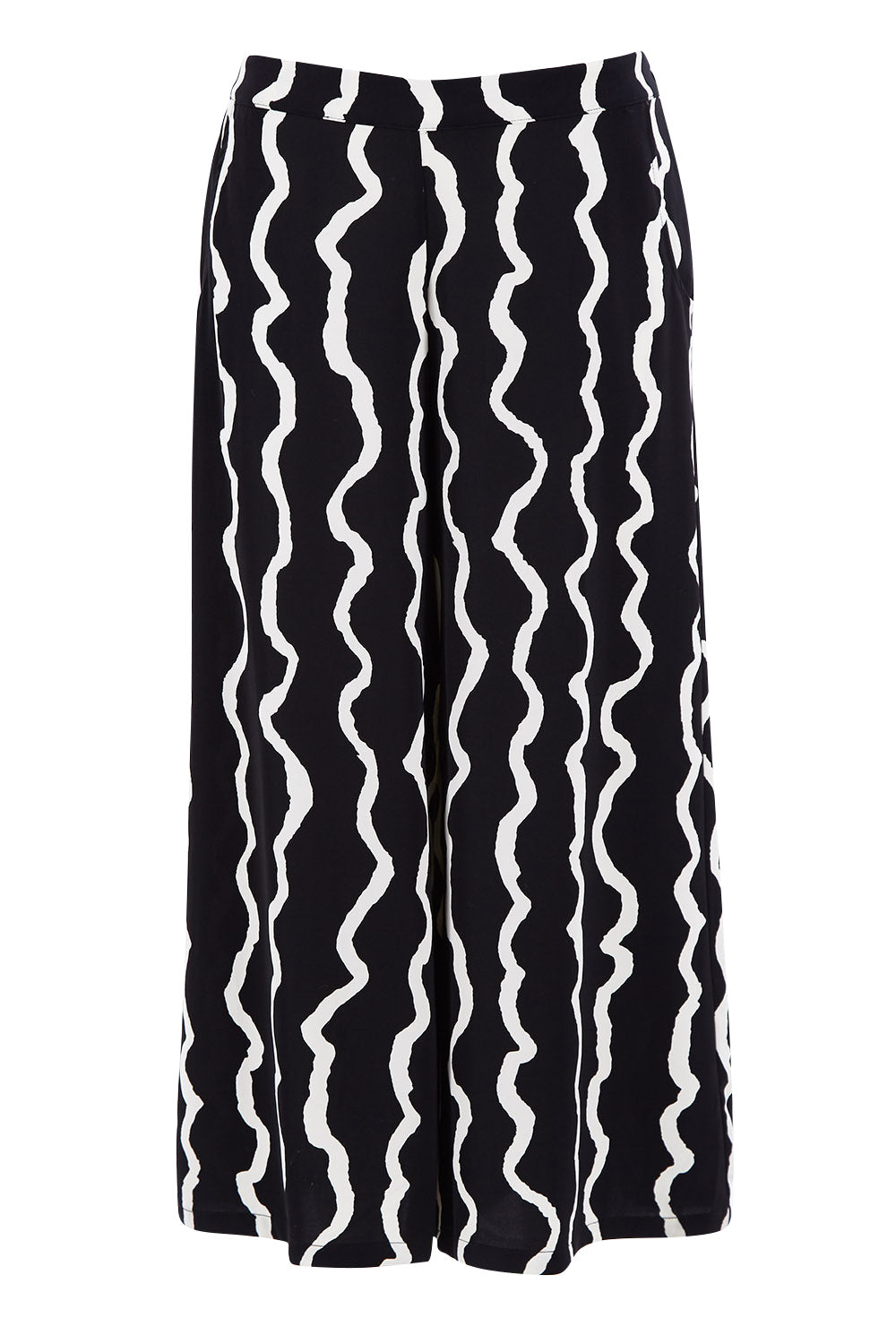Product shot of The Luxe Printed Pull On Culottes in colour Squiggle (Black), from the front