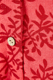Product shot of The Printed Cotton V Neck Dress in colour Bamboo (Red), detail