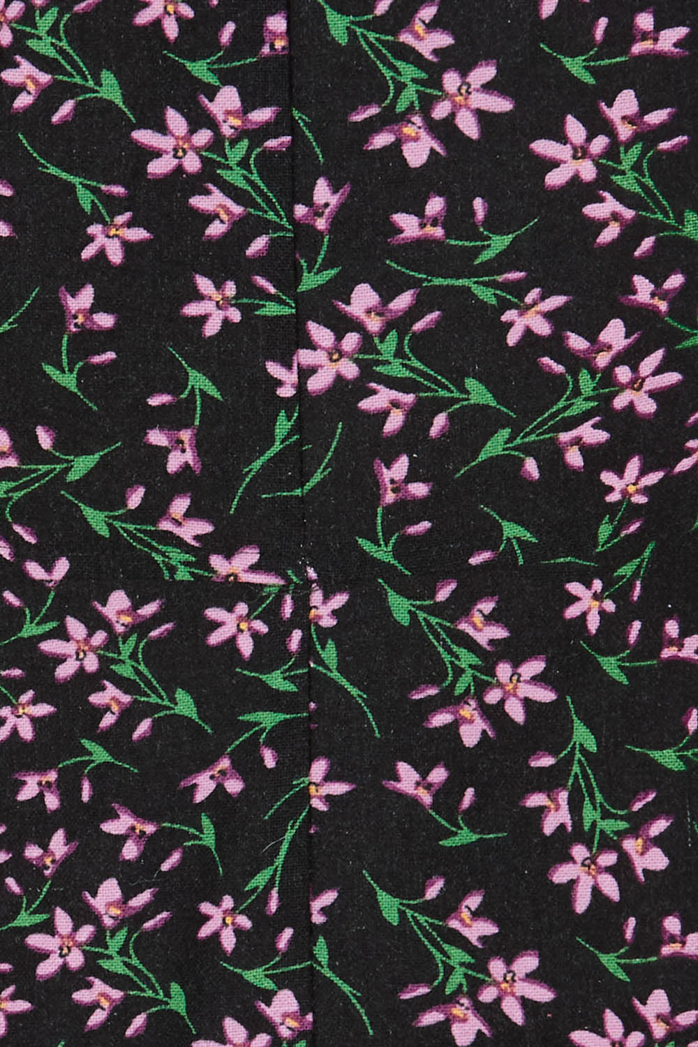 Product shot of The Printed Cotton V Neck Dress in colour Ditsy (Black), detail