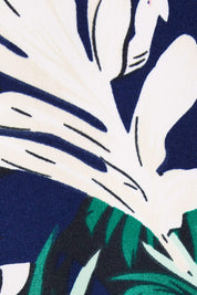 Product shot of The Lined Jersey Cap Sleeve Dress in colour Botanical (Blue), detail