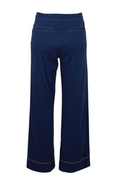 Product shot of The Contrast Stitching Stretch Pant in colour Navy (Blue), from the back