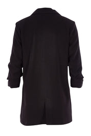 Product shot of The Soft Fall Ruched Sleeve Blazer in colour Black (Black), from the back