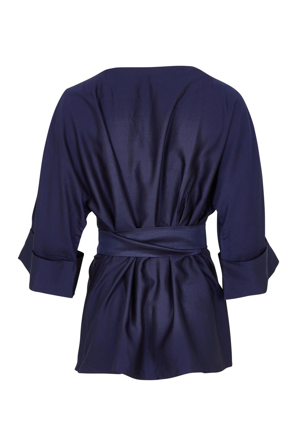 Product shot of The Luxe Dolman Sleeve Blouse in colour Darkcobalt (Blue), from the back