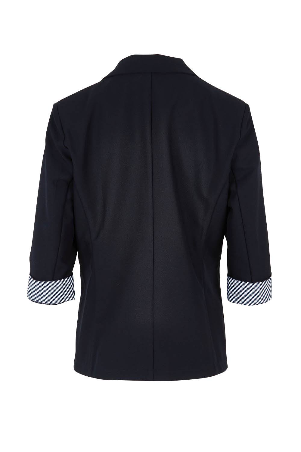 Product shot of The Contrast Inner Cuff Blazer in colour Ink (Blue), from the back
