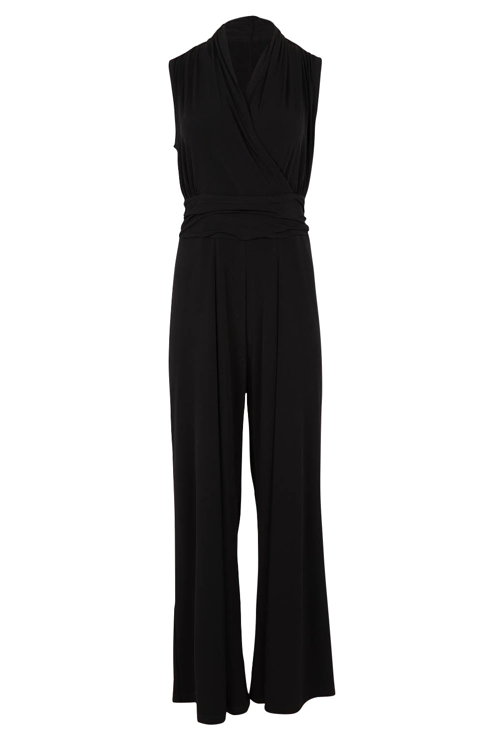 Product shot of The Sleeveless Wide Leg Jumpsuit in colour Black (Black), from the front