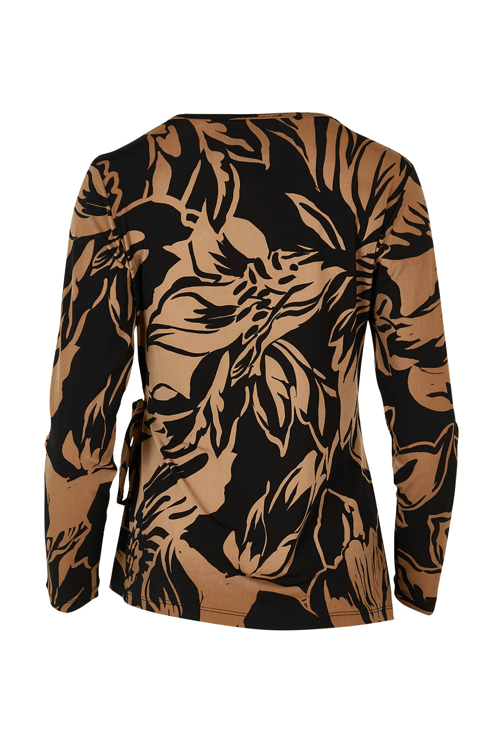 Product shot of The Printed Side Ring Detail Blouse in colour Tanfleur (Black), from the back