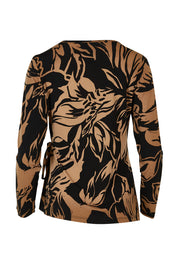 Product shot of The Printed Side Ring Detail Blouse in colour Tanfleur (Black), from the back