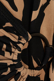 Product shot of The Printed Side Ring Detail Blouse in colour Tanfleur (Black), detail