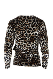 Product shot of The Printed Velvet Side Ring Detail Top in colour Leopard (Black), from the back