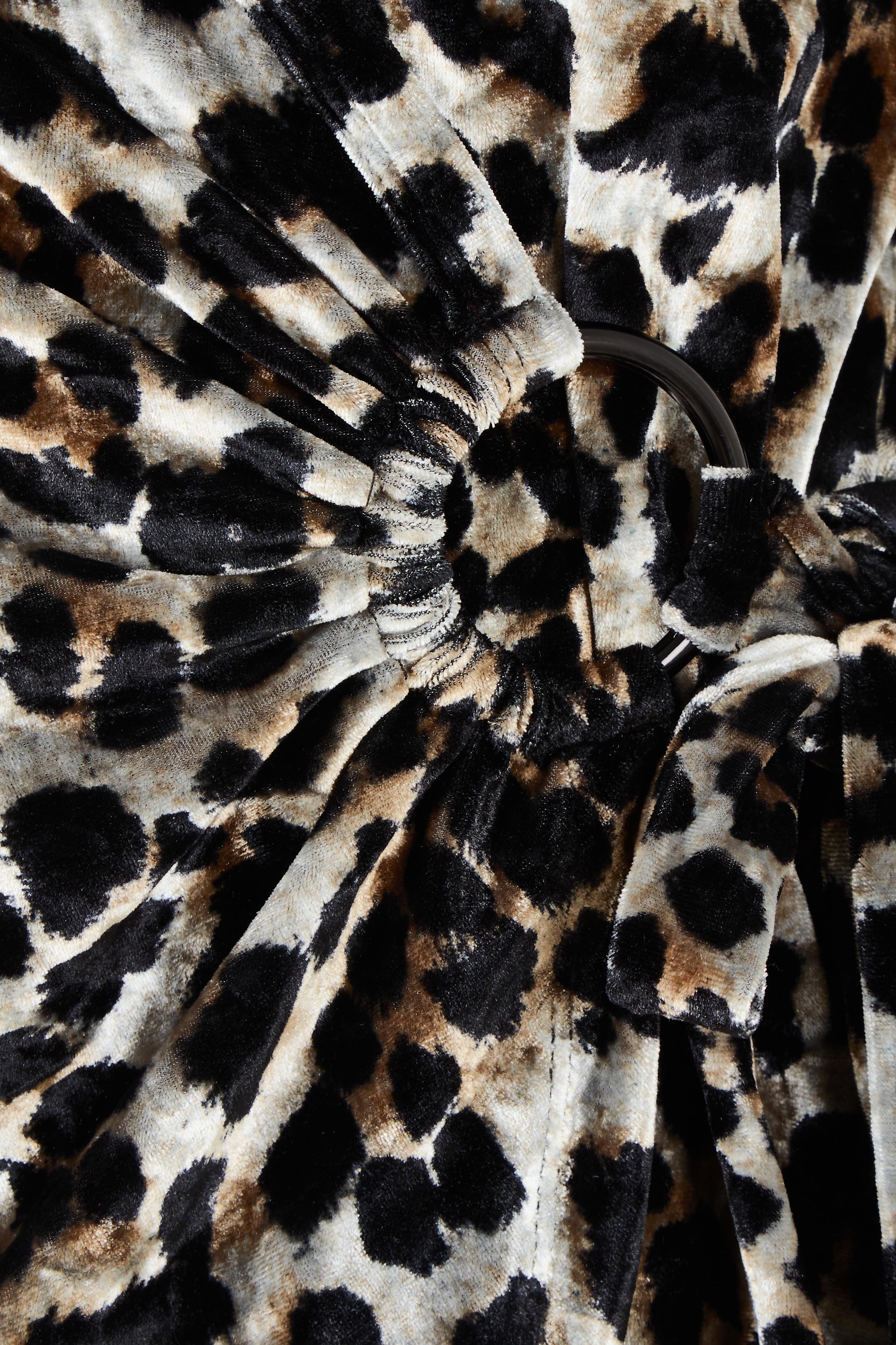 Product shot of The Printed Velvet Side Ring Detail Top in colour Leopard (Black), detail