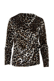 Product shot of The Printed Velvet Side Ring Detail Top in colour Leopard (Black), from the front