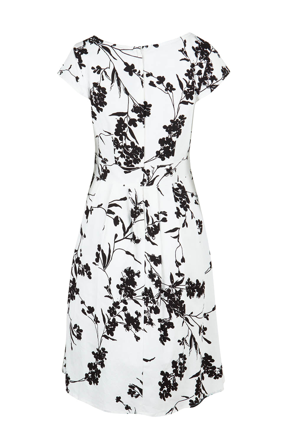 Product shot of The Pleated Cotton Stretch Dress in colour Monofleur (White), from the back