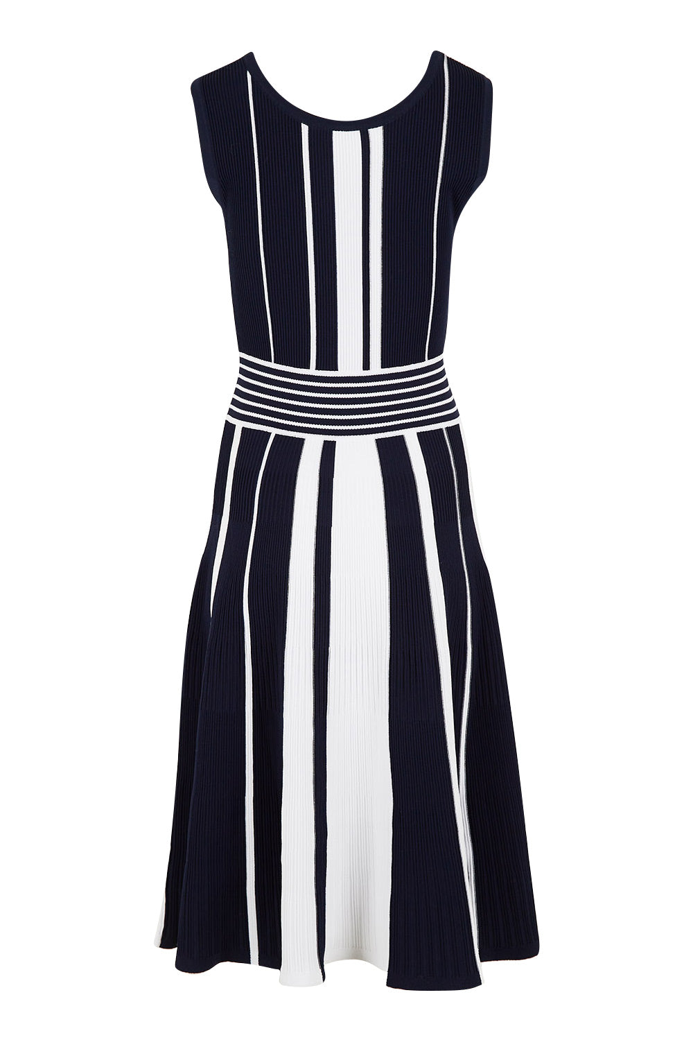 Product shot of The Reversible Knit Dress in colour Navystripe (Blue), from the back