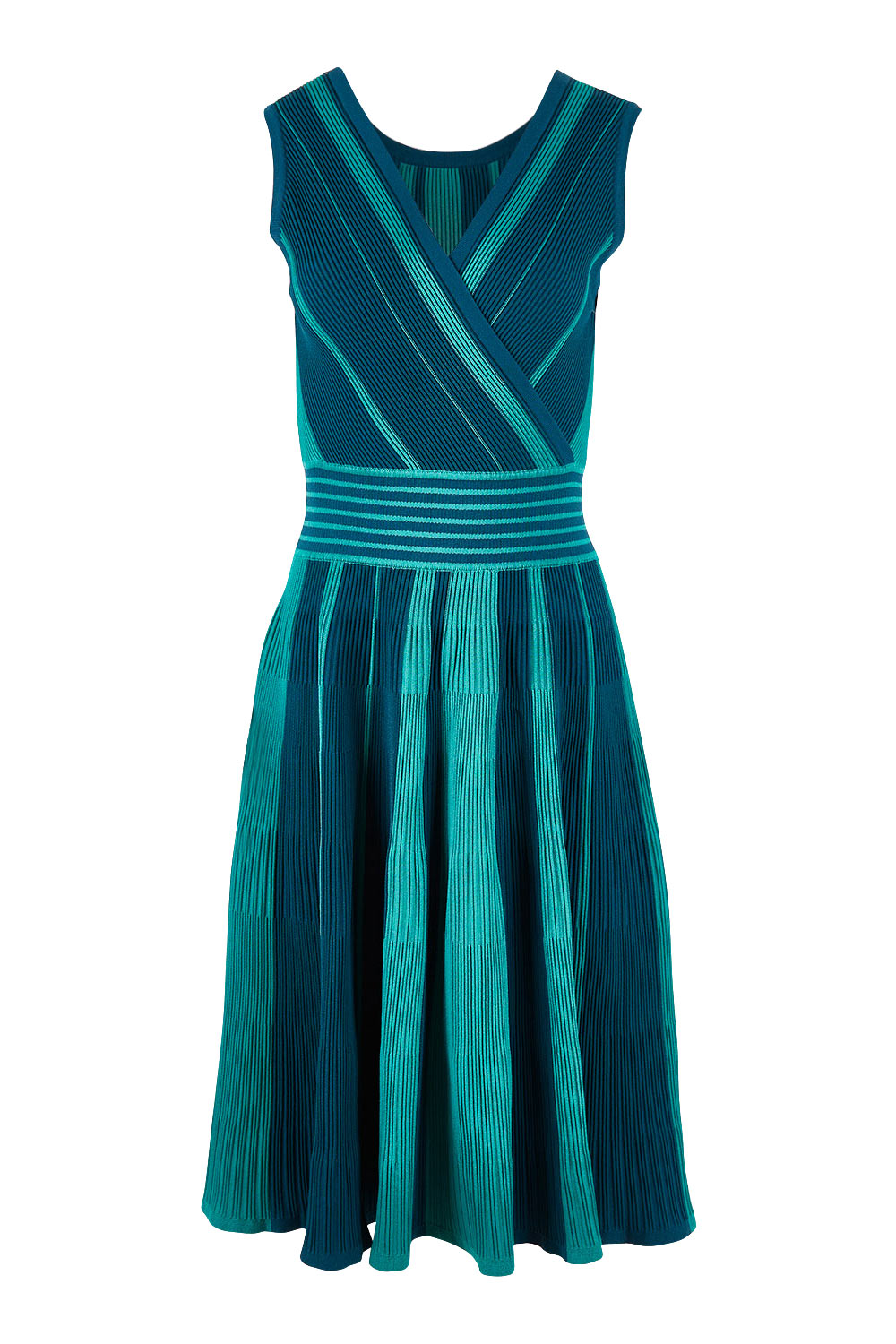 Product shot of The Reversible Knit Dress in colour Peacock (Blue), from the front
