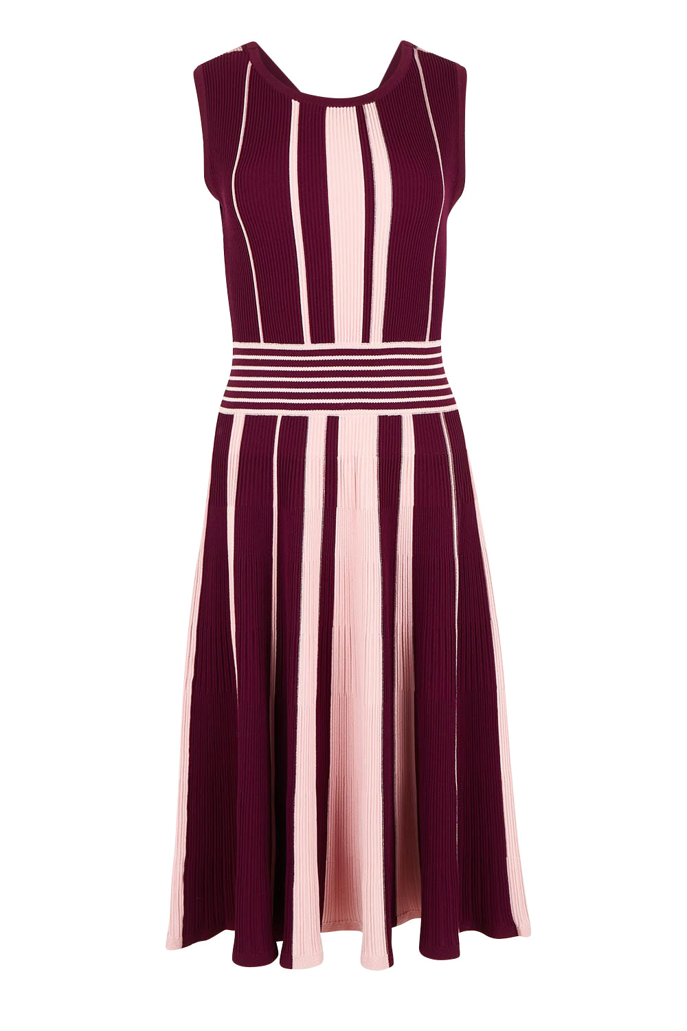 Product shot of The Reversible Knit Dress in colour Plumstripe (Purple), detail