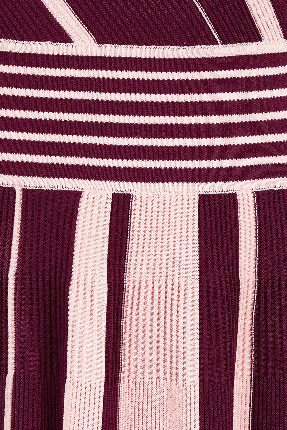Product shot of The Reversible Knit Dress in colour Plumstripe (Purple), detail