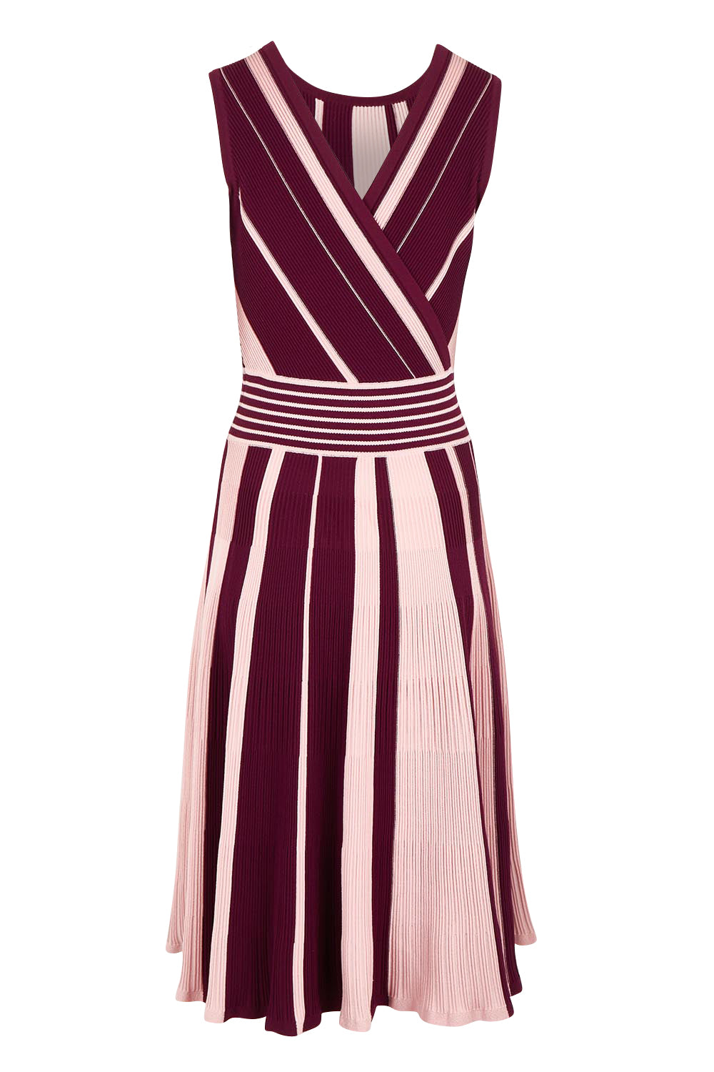 Product shot of The Reversible Knit Dress in colour Plumstripe (Purple), from the front