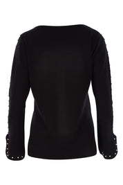 Product shot of The Pearl Detail Knit in colour Black (Black), from the back