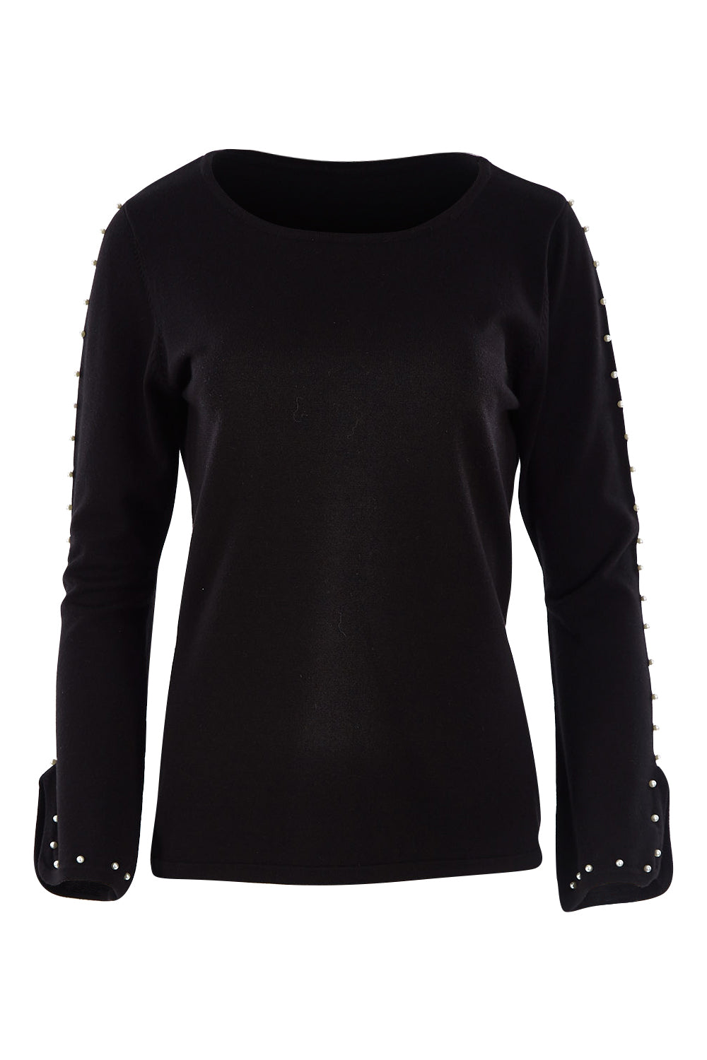 Product shot of The Pearl Detail Knit in colour Black (Black), from the front