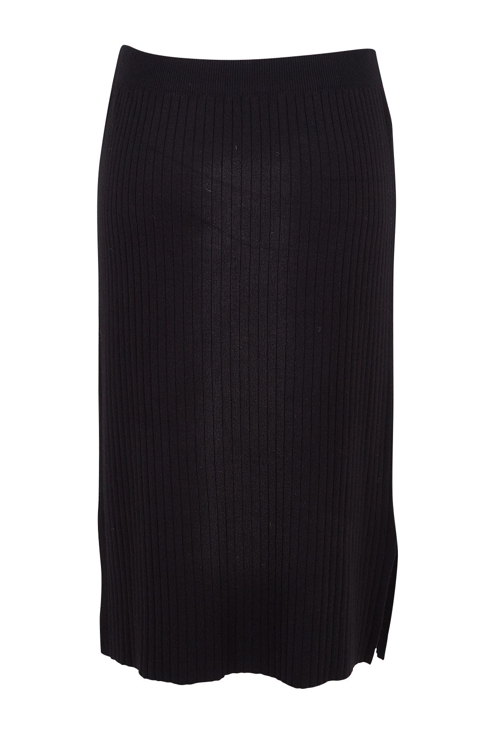 Product shot of The Ribbed Knit Skirt in colour Black (Black), from the back