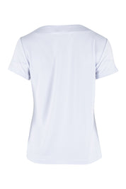 Product shot of The Asymmetrical Neckline Top in colour White (White), from the back