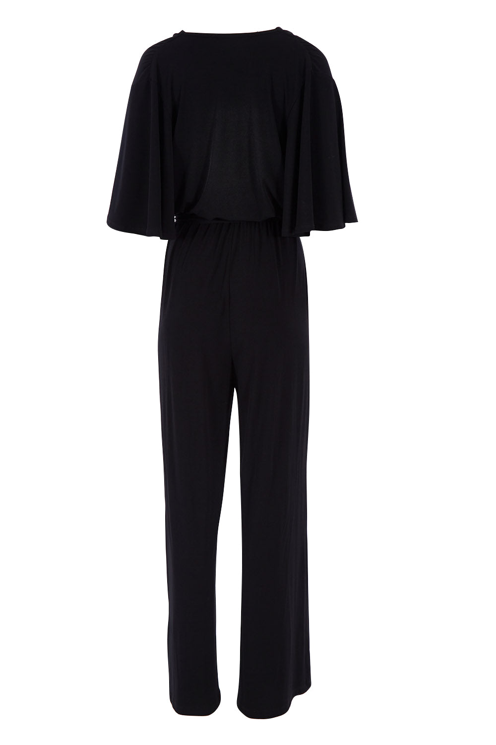 Product shot of The Bell Sleeve Jumpsuit in colour Black (Black), from the back