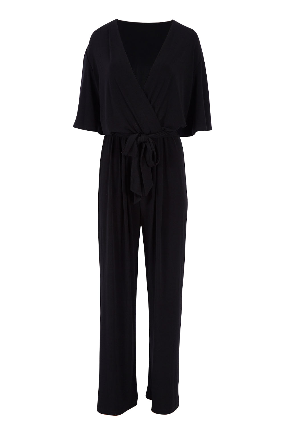 Product shot of The Bell Sleeve Jumpsuit in colour Black (Black), from the front