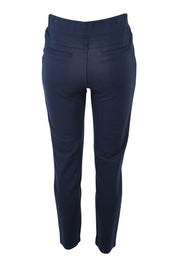 Product shot of The High Rise Pull On Ponte Pant in colour Navy (Blue), from the back