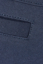 Product shot of The High Rise Pull On Ponte Pant in colour Navy (Blue), detail