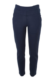 Product shot of The High Rise Pull On Ponte Pant in colour Navy (Blue), from the front