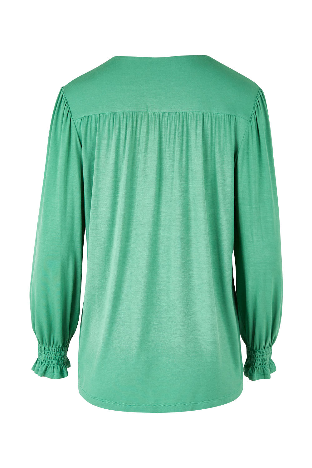Product shot of The Modal Top in colour Jade (Green), from the back