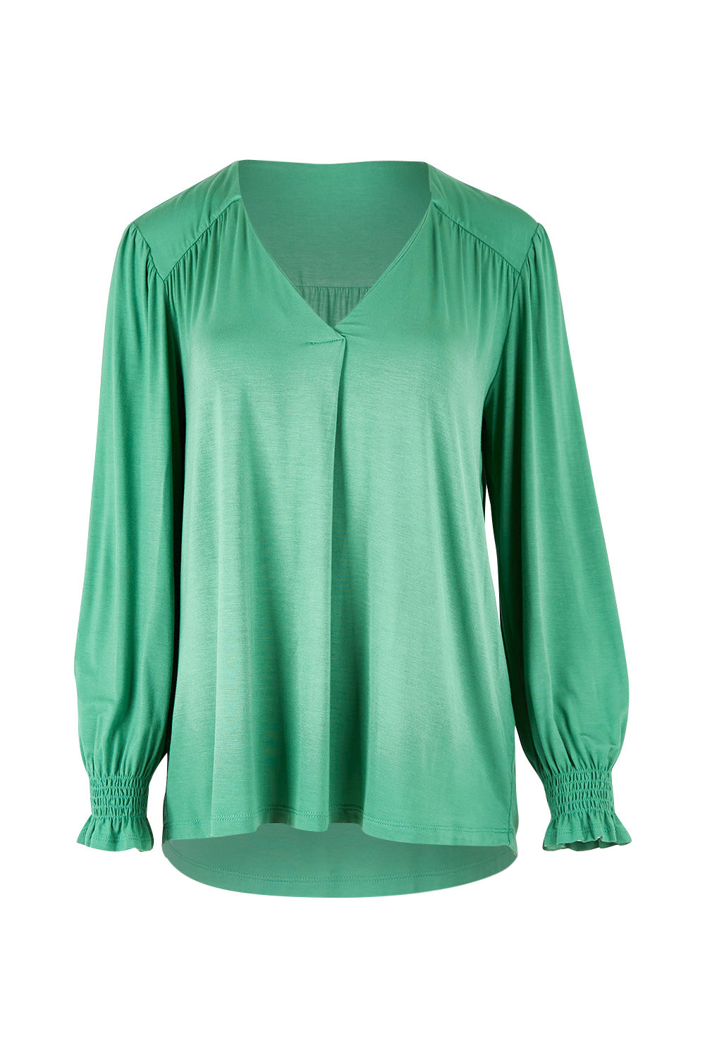 Product shot of The Modal Top in colour Jade (Green), from the front