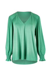 Product shot of The Modal Top in colour Jade (Green), from the front
