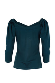 Product shot of the The Define Ponte Top – Lagoon in colour Lagoon, from the back