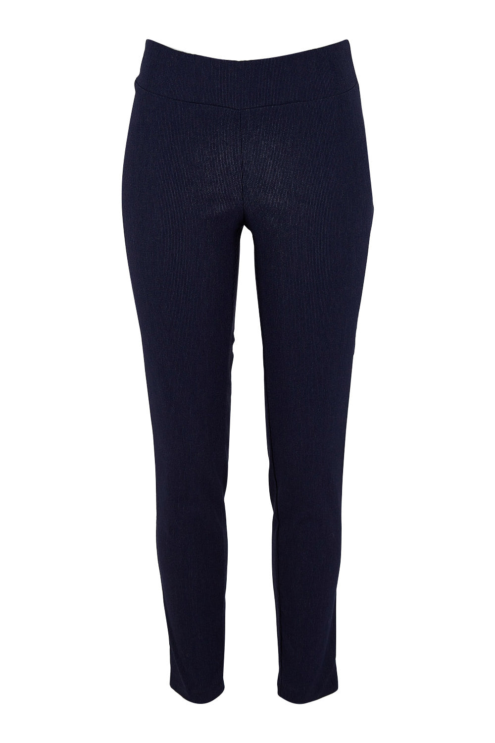Product shot of The Stretch Tapered Pull On Pant in colour Navy (Blue), from the front