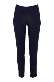 Product shot of The Stretch Tapered Pull On Pant in colour Navy (Blue), from the front