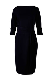 Product shot of The Square Neck Tapered Dress in colour Navy (Blue), from the back