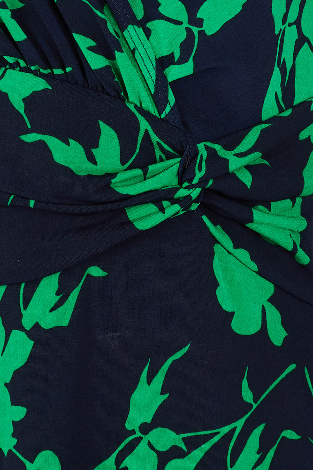 Product shot of The Printed Knot Waist Detail Dress in colour Greenfleur (Green), detail