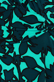 Product shot of The Printed Knot Waist Detail Dress in colour Tealfleur (Green), detail