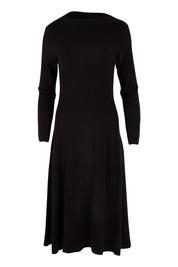 Product shot of The Fit And Flare Knitted Rib Dress in colour Black (Black), from the front