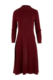 Product shot of The Fit And Flare Knitted Rib Dress in colour Burgundy (Red), from the front