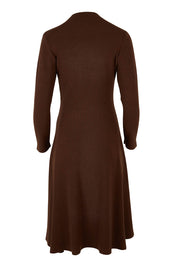 Product shot of The Fit And Flare Knitted Rib Dress in colour Chocolate, from the back
