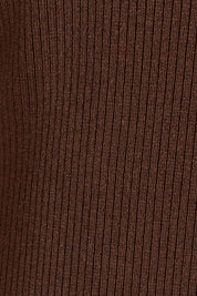 Product shot of The Fit And Flare Knitted Rib Dress in colour Chocolate, detail