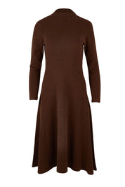 Product shot of The Fit And Flare Knitted Rib Dress in colour Chocolate, from the front