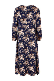 Product shot of The Printed Rayon Dress in colour Floral (Blue), from the back