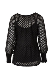 Product shot of The Smocked Cuff Lace Blouse in colour Black (Black), from the back
