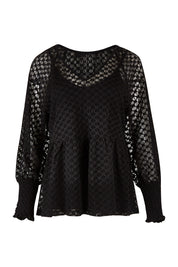 Product shot of The Smocked Cuff Lace Blouse in colour Black (Black), from the front