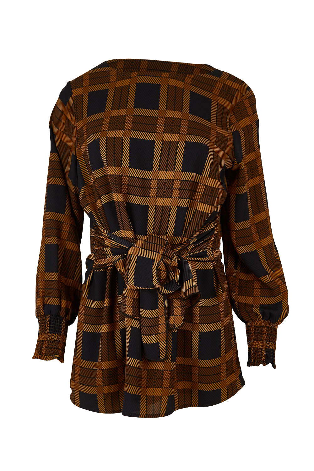 Product shot of The Printed Chiffon Lined Tunic in colour Checks (Blue), from the front